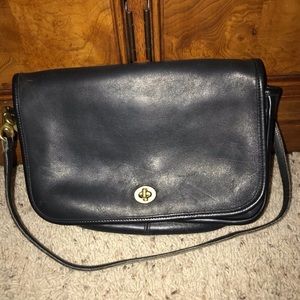 Vintage black leather Coach shoulder bag